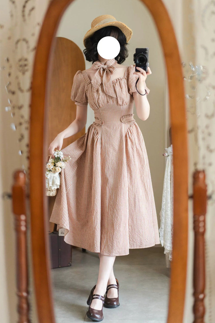 Gothic Lolita Dress - Chantilly Forest, Red, Square Collar, Striped, Classic Style - additional product view 4