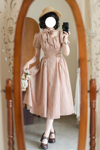 Gothic Lolita Dress - Chantilly Forest, Red, Square Collar, Striped, Classic Style - additional product view 4