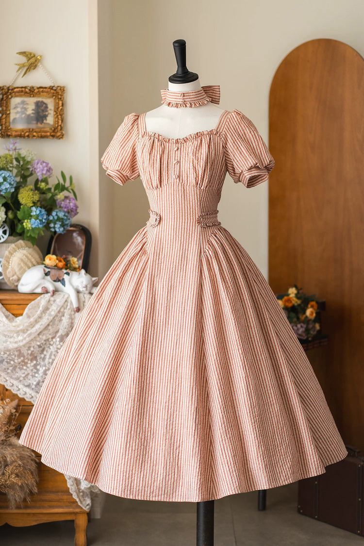 Gothic Lolita Dress - Chantilly Forest, Red, Square Collar, Striped, Classic Style - main product image