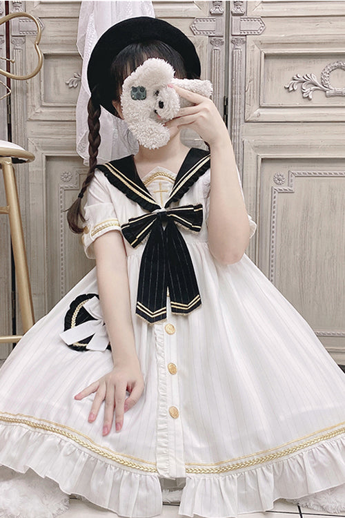 Gothic Lolita Dress - Chest, 2 Colors, Striped, Cross Detail - additional product view 2