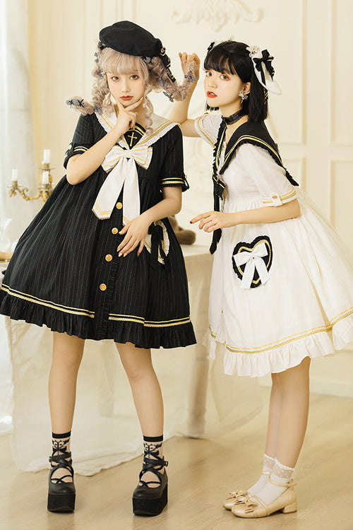 Gothic Lolita Dress - Chest, 2 Colors, Striped, Cross Detail - additional product view 4