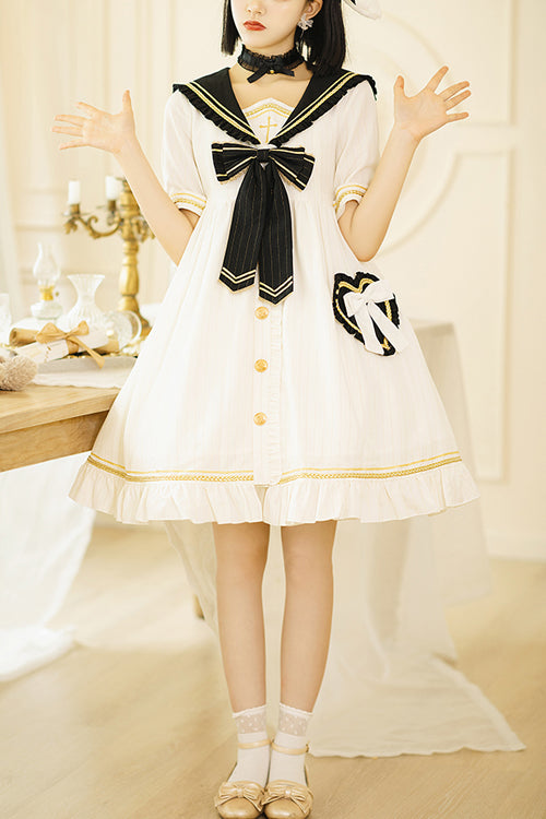 Gothic Lolita Dress - Chest, 2 Colors, Striped, Cross Detail - main product image