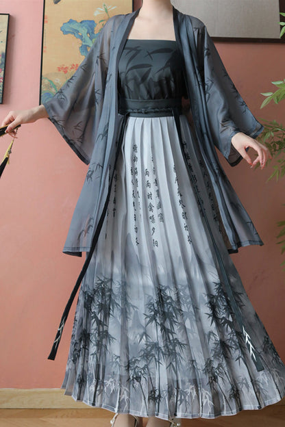 Gothic Lolita Dress - Chinese Handwriting Print Style, 2 Colors, Women's Style - additional product view 2