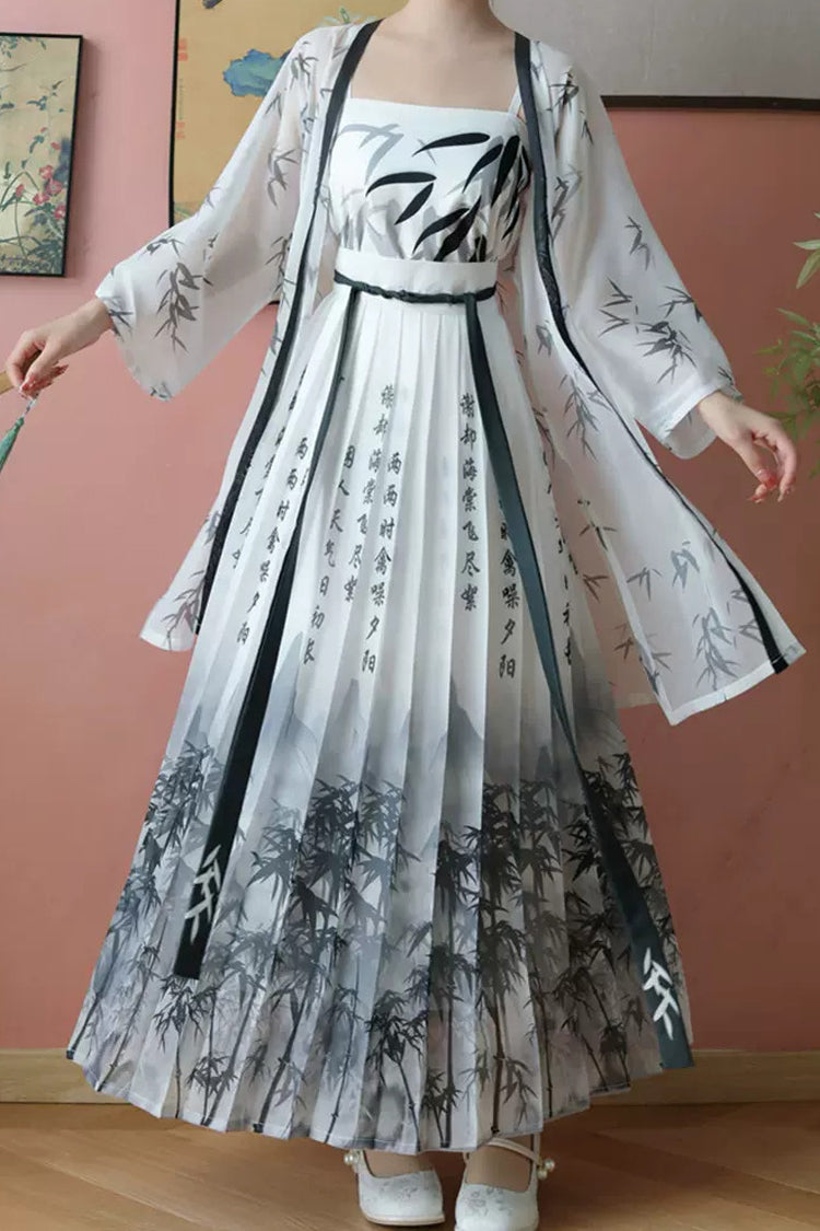 Gothic Lolita Dress - Chinese Handwriting Print Style, 2 Colors, Women's Style - S White / M White / L White option