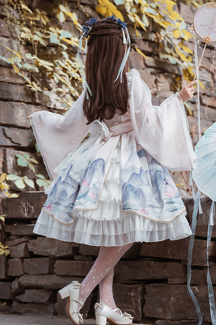 Gothic Lolita Dress - Chinese Style, 2 Colors, Printed, Long Sleeves, Sweet Style - additional product view 3