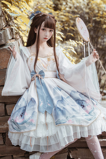 Gothic Lolita Dress - Chinese Style, 2 Colors, Printed, Long Sleeves, Sweet Style - additional product view 4