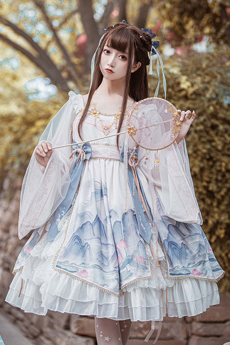 Gothic Lolita Dress - Chinese Style, 2 Colors, Printed, Long Sleeves, Sweet Style - additional product view 5