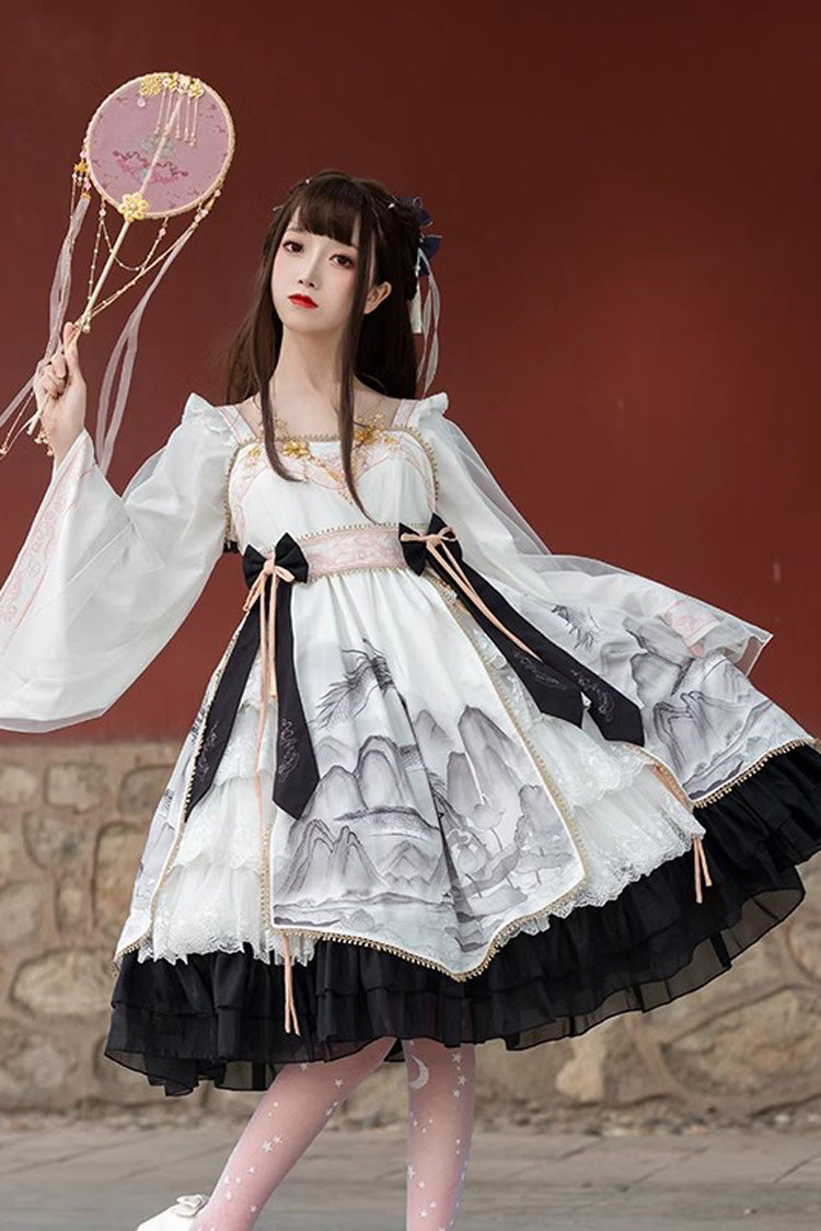 Gothic Lolita Dress - Chinese Style, 2 Colors, Printed, Long Sleeves, Sweet Style - additional product view 6