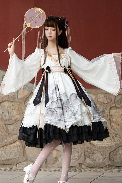 Gothic Lolita Dress - Chinese Style, 2 Colors, Printed, Long Sleeves, Sweet Style - additional product view 7