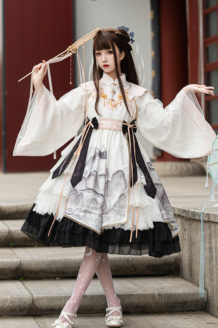 Gothic Lolita Dress - Chinese Style, 2 Colors, Printed, Long Sleeves, Sweet Style - additional product view 8