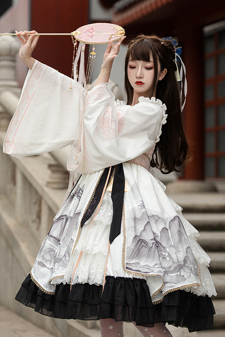 Gothic Lolita Dress - Chinese Style, 2 Colors, Printed, Long Sleeves, Sweet Style - additional product view 9