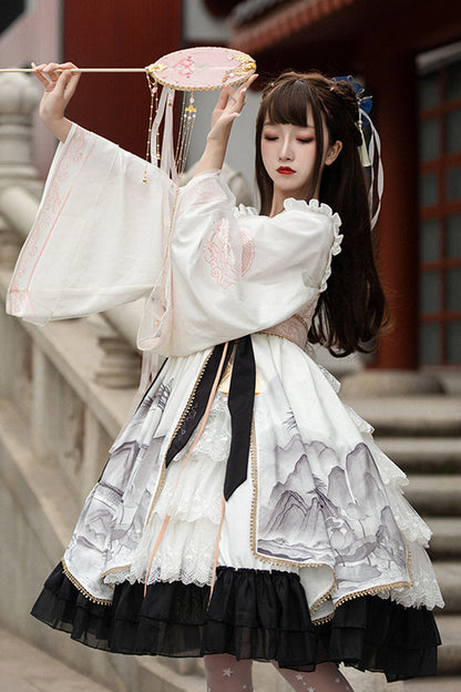 Gothic Lolita Dress - Chinese Style, 2 Colors, Printed, Long Sleeves, Sweet Style - additional product view 9