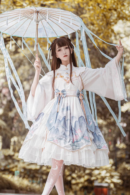 Gothic Lolita Dress - Chinese Style, 2 Colors, Printed, Long Sleeves, Sweet Style - main product image