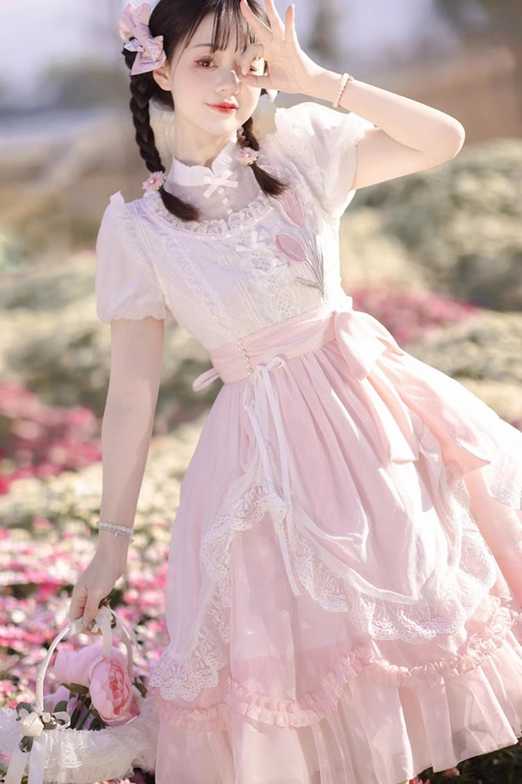 Gothic Lolita Dress - Chinese Style, Pink, Sweet Style, Chinese-Inspired Style, Ruffled - additional product view 3