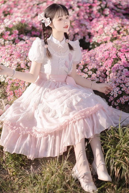 Gothic Lolita Dress - Chinese Style, Pink, Sweet Style, Chinese-Inspired Style, Ruffled - additional product view 4