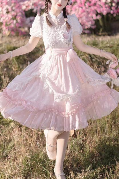 Gothic Lolita Dress - Chinese Style, Pink, Sweet Style, Chinese-Inspired Style, Ruffled - main product image