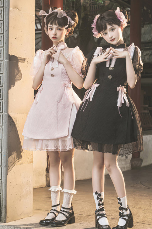 Gothic Lolita Dress - Chinese Style Stand Collar, 2 Colors, Stand Collar, Lace Trim - additional product view 2
