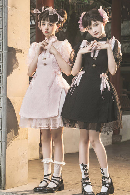 Gothic Lolita Dress - Chinese Style Stand Collar, 2 Colors, Stand Collar, Lace Trim - additional product view 2