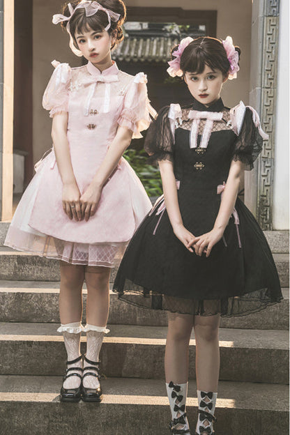 Gothic Lolita Dress - Chinese Style Stand Collar, 2 Colors, Stand Collar, Lace Trim - additional product view 3