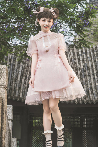 Gothic Lolita Dress - Chinese Style Stand Collar, 2 Colors, Stand Collar, Lace Trim - additional product view 5