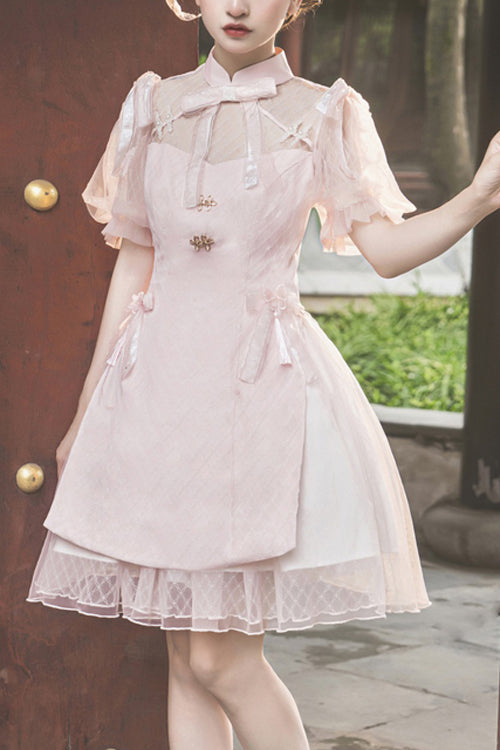 Gothic Lolita Dress - Chinese Style Stand Collar, 2 Colors, Stand Collar, Lace Trim - main product image