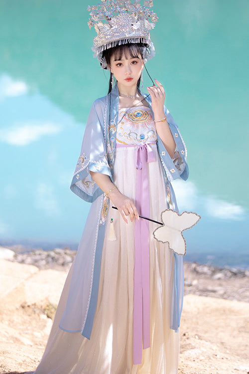 Gothic Lolita Dress - Chinese Tang Dynasty Design, 3 Colors, Sweet Style, Embroidered - S Blue / M Blue / L Blue option