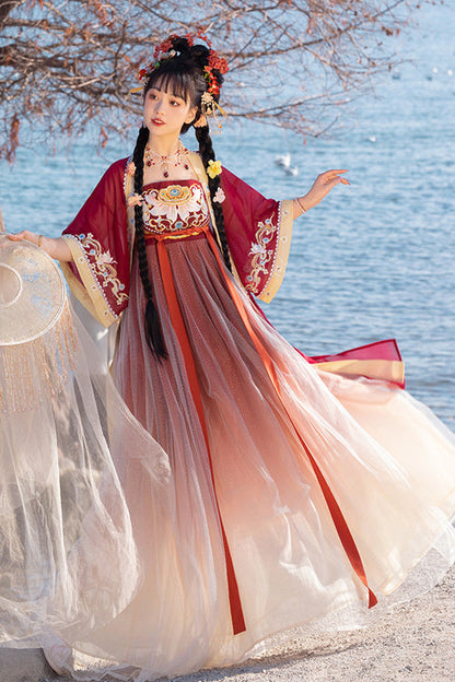 Gothic Lolita Dress - Chinese Tang Dynasty Design, 3 Colors, Sweet Style, Embroidered - S Red / M Red / L Red option