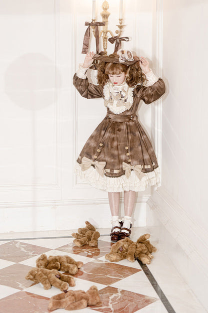 Gothic Lolita Dress - Chocolate Cat, Brown, Bow Detail, Ruffled, Printed - additional product view 7