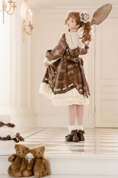 Gothic Lolita Dress - Chocolate Cat, Brown, Bow Detail, Ruffled, Printed - additional product view 9