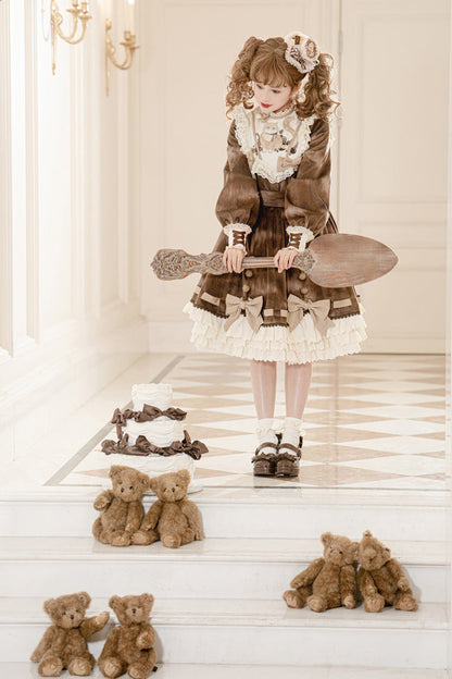 Gothic Lolita Dress - Chocolate Cat, Brown, Bow Detail, Ruffled, Printed - additional product view 12