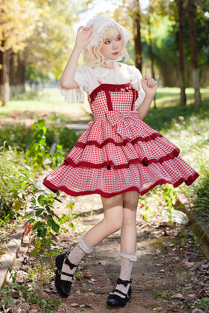 Gothic Lolita Dress - Cloth Cat, Red, Plaid, Layered, Sweet Style - additional product view 2