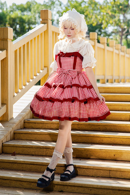 Gothic Lolita Dress - Cloth Cat, Red, Plaid, Layered, Sweet Style - additional product view 5