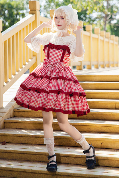 Gothic Lolita Dress - Cloth Cat, Red, Plaid, Layered, Sweet Style - additional product view 6