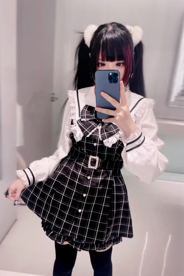 Gothic Lolita Dress - Confession Fantasy, 4 Colors, Bow Detail, Ruffled, Printed - S Black/White / M Black/White / L Black/White option