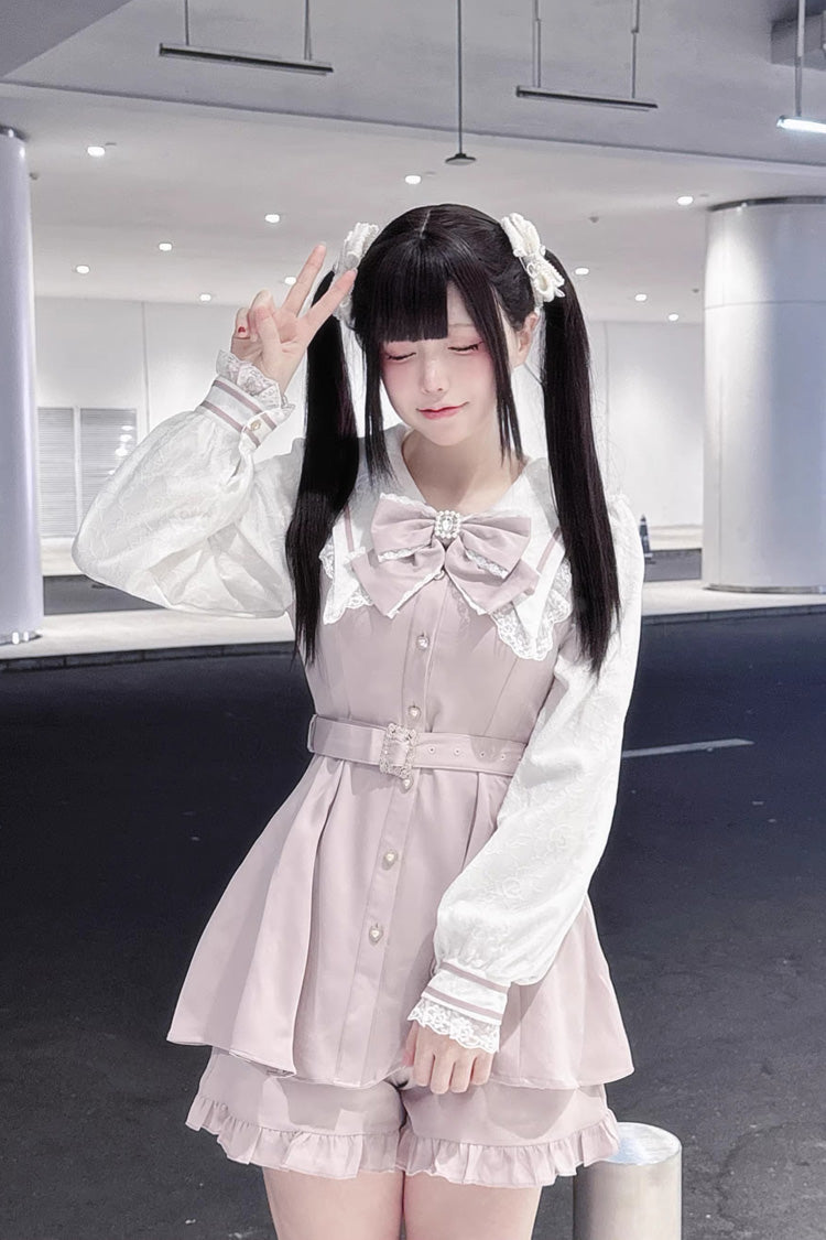 Gothic Lolita Dress - Confession Fantasy, 4 Colors, Bow Detail, Ruffled, Printed - S Grey/Pink / M Grey/Pink / L Grey/Pink option