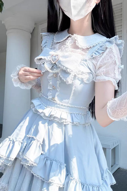 Gothic Lolita Dress - Confession Heartbeat, Blue, Lace Trim, Ruffled, Layered - additional product view 8