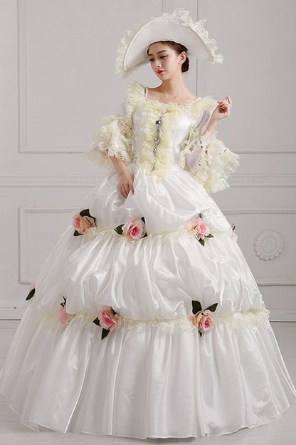 Gothic Lolita Dress - Court Style High Waisted Flowers, White, High Waist, Classic Style - additional product view 2