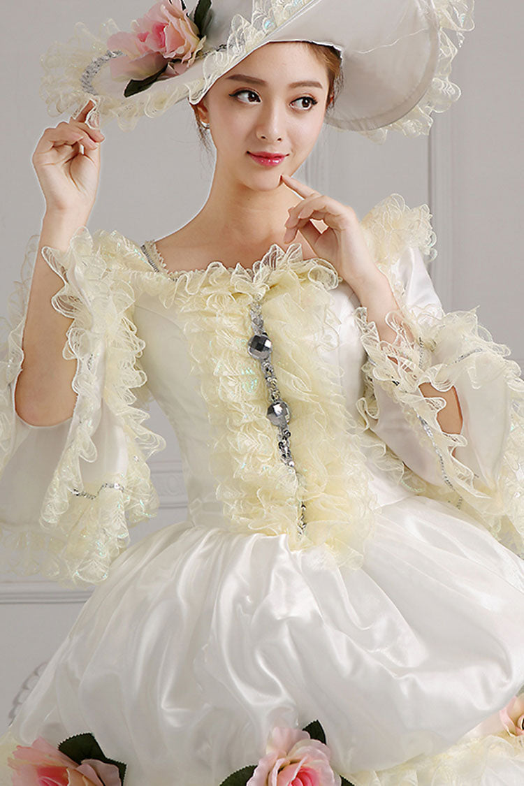 Gothic Lolita Dress - Court Style High Waisted Flowers, White, High Waist, Classic Style - additional product view 3