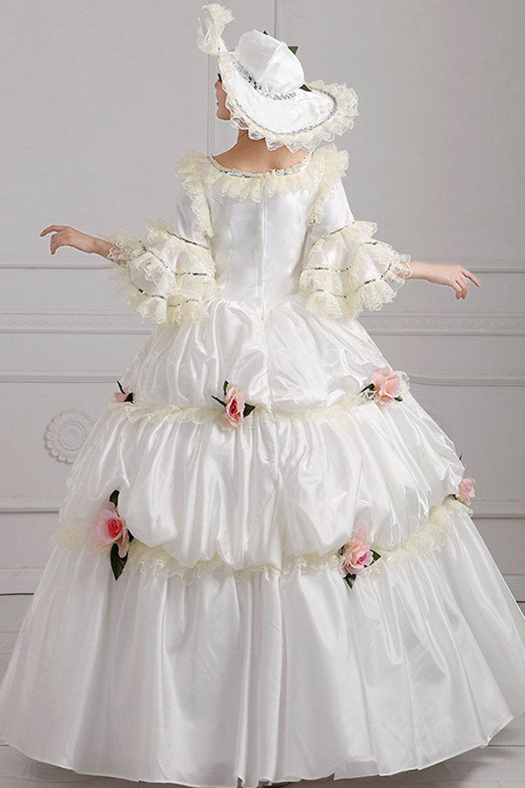 Gothic Lolita Dress - Court Style High Waisted Flowers, White, High Waist, Classic Style - additional product view 4
