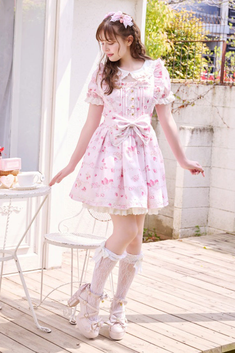 Gothic Lolita Dress - Creamy Berry, Pink, Puff Sleeves, Ruffled, Printed - additional product view 2