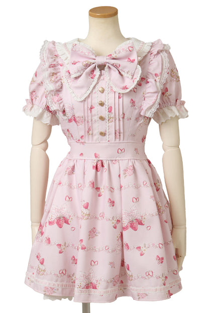 Gothic Lolita Dress - Creamy Berry, Pink, Puff Sleeves, Ruffled, Printed - additional product view 3