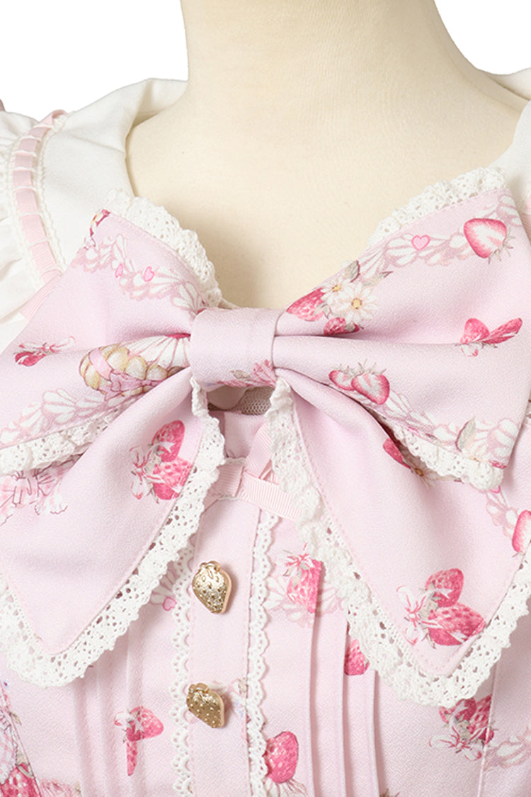 Gothic Lolita Dress - Creamy Berry, Pink, Puff Sleeves, Ruffled, Printed - additional product view 6