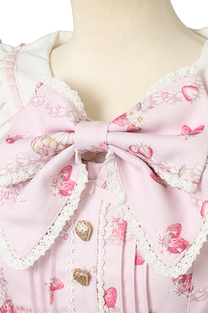 Gothic Lolita Dress - Creamy Berry, Pink, Puff Sleeves, Ruffled, Printed - additional product view 6
