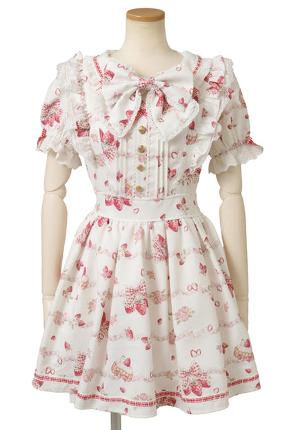 Gothic Lolita Dress - Creamy Berry, White, Puff Sleeves, Lace-Up, Sweet Style - additional product view 3