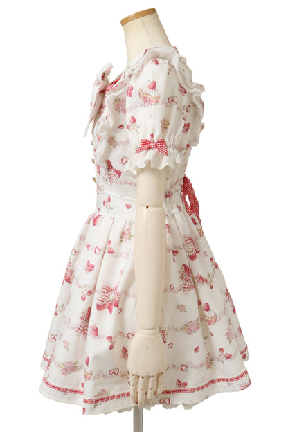 Gothic Lolita Dress - Creamy Berry, White, Puff Sleeves, Lace-Up, Sweet Style - additional product view 4