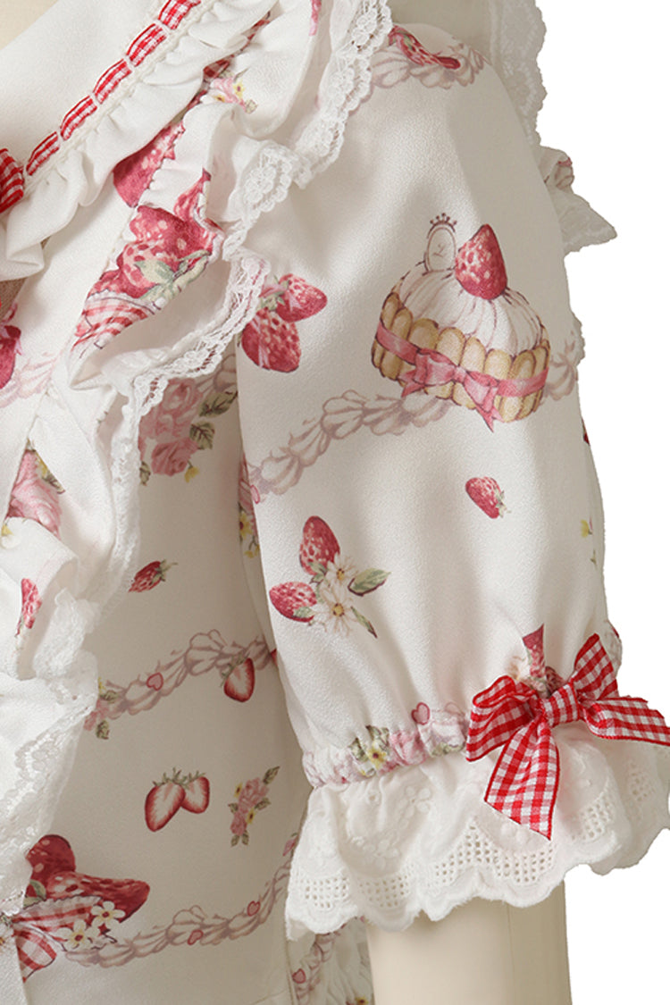 Gothic Lolita Dress - Creamy Berry, White, Puff Sleeves, Lace-Up, Sweet Style - additional product view 6