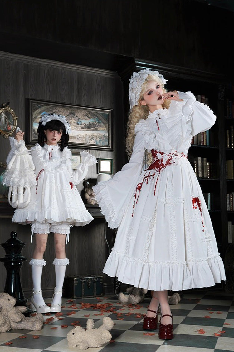 Gothic Lolita Dress - Cross Doll, White, Ruffled, Cross Detail, Long Sleeves - additional product view 2