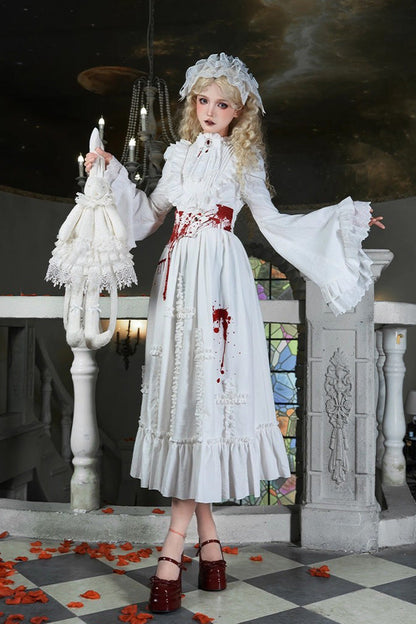 Gothic Lolita Dress - Cross Doll, White, Ruffled, Cross Detail, Long Sleeves - additional product view 3