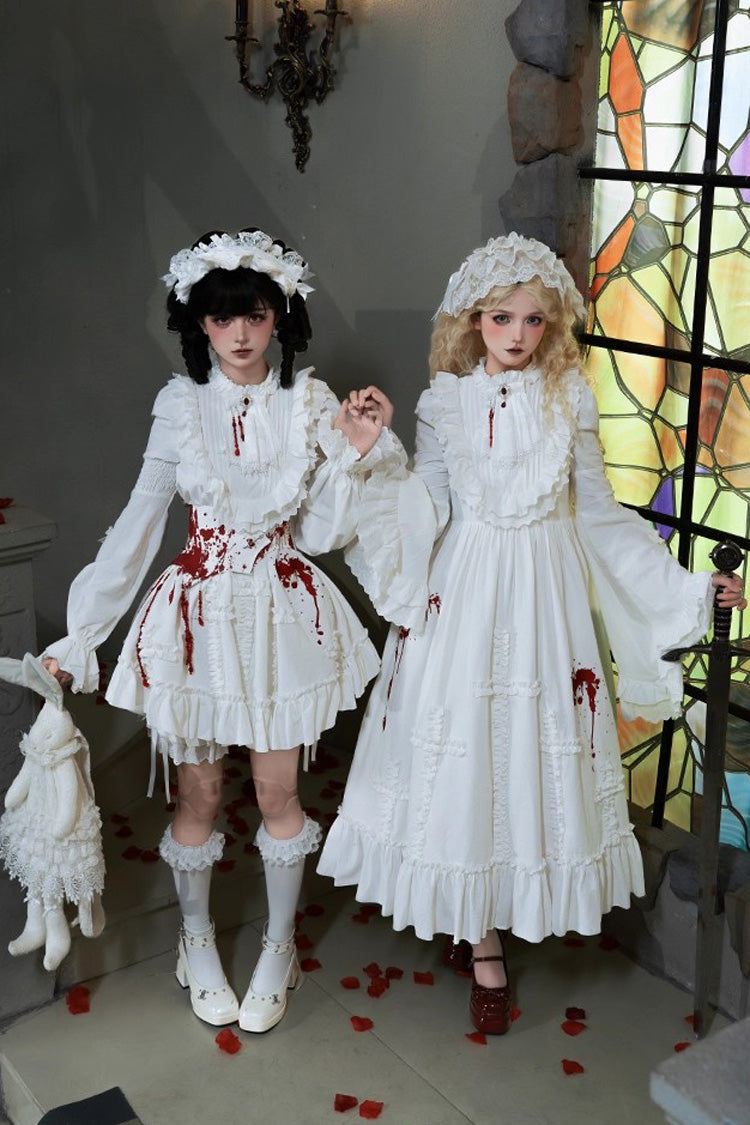 Gothic Lolita Dress - Cross Doll, White, Ruffled, Cross Detail, Long Sleeves - additional product view 5