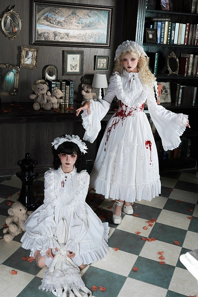Gothic Lolita Dress - Cross Doll, White, Ruffled, Cross Detail, Long Sleeves - additional product view 6